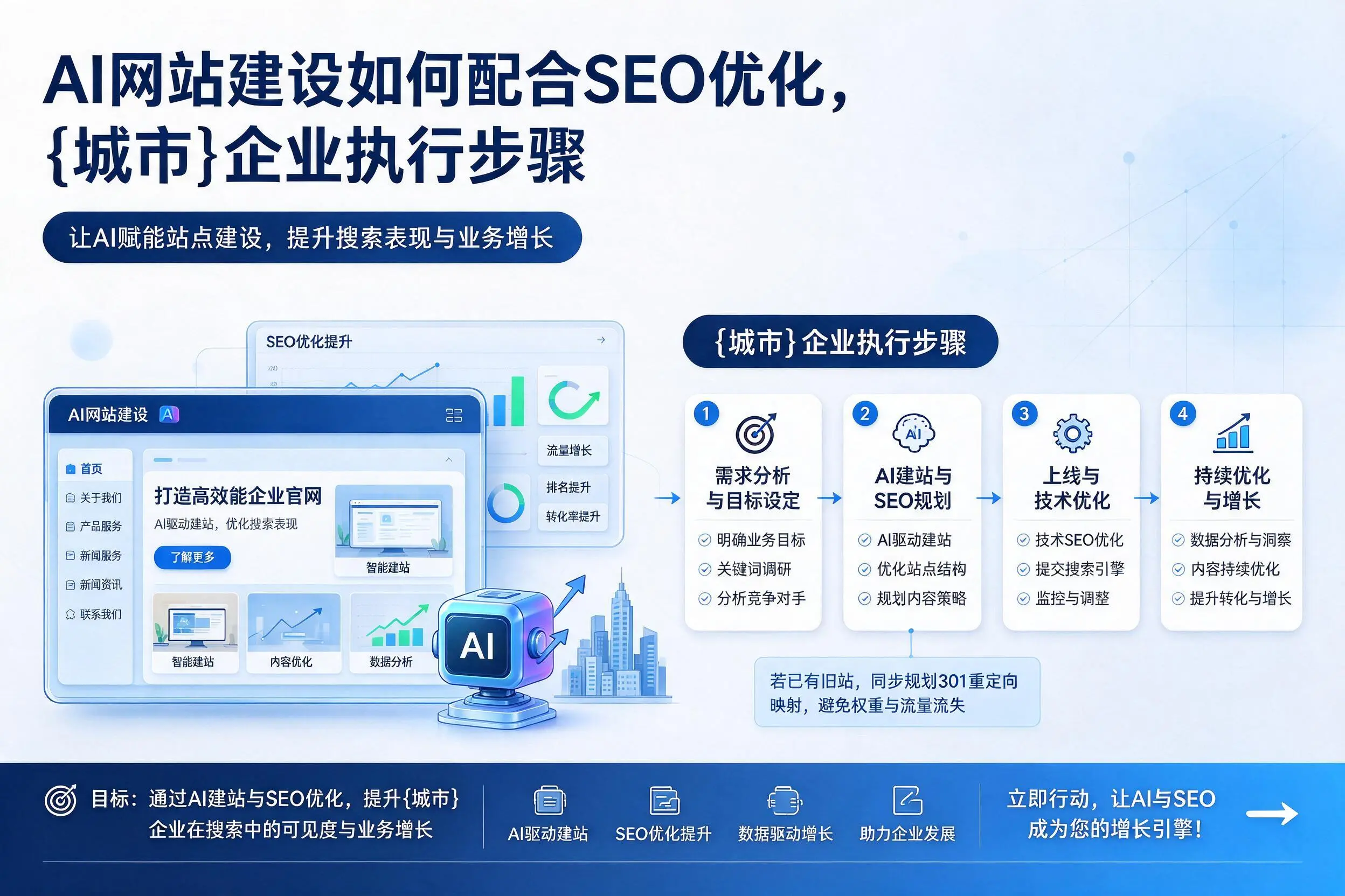 AI网站建设如何配合SEO优化,抚顺企业执行步骤